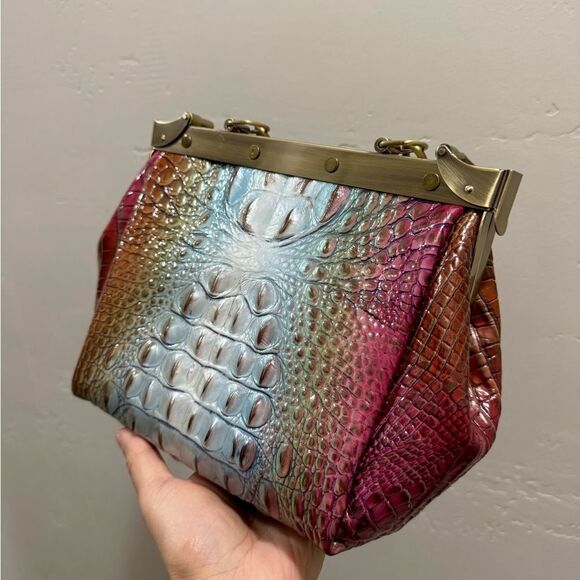 Unique Croc-embossed Cowhide Handmade Double Sides Push Lock Handbag & 2 Straps - Picture 9 of 16